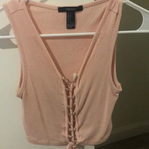 Light Pink Lace Up Crop